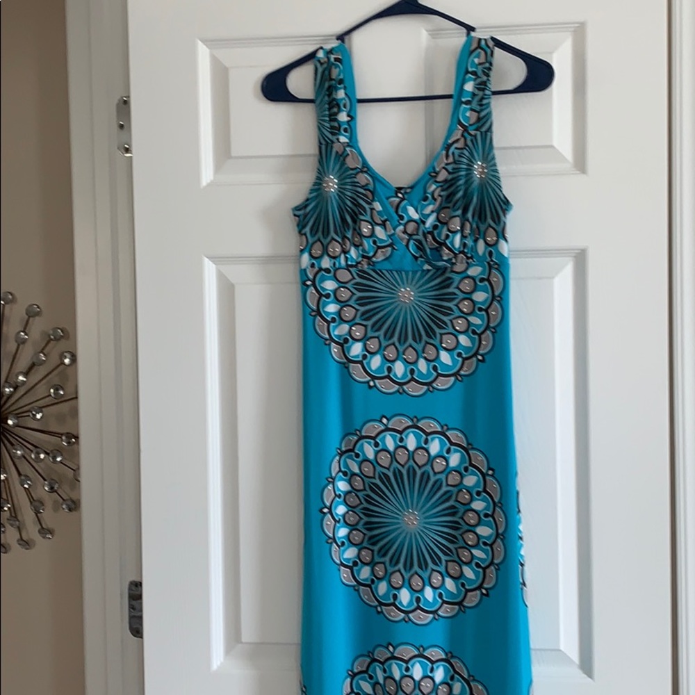 INC BLUE BEADED MAXI DRESS